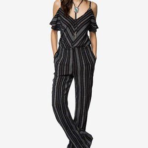 O'Neill Black & White Stripe YOLANDA Jumper cold-shoulder chevron top Large